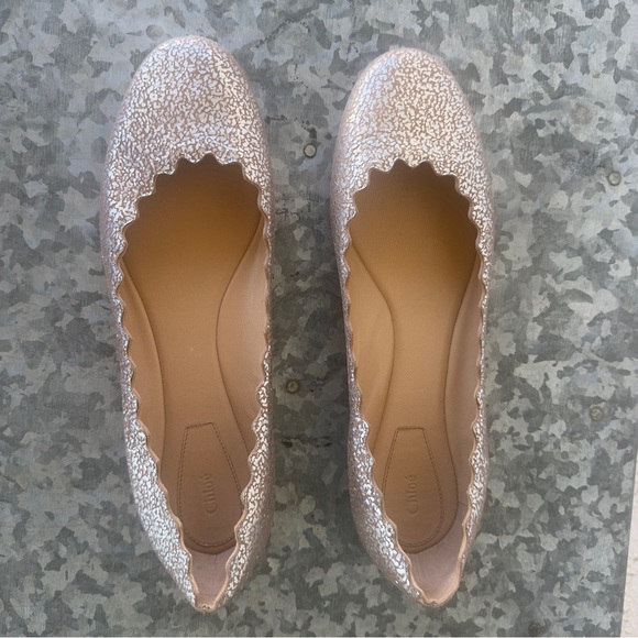 CHLOE Lauren Scalloped Ballerina Flats womens 11 nude / blush / silver metallic - Picture 3 of 13